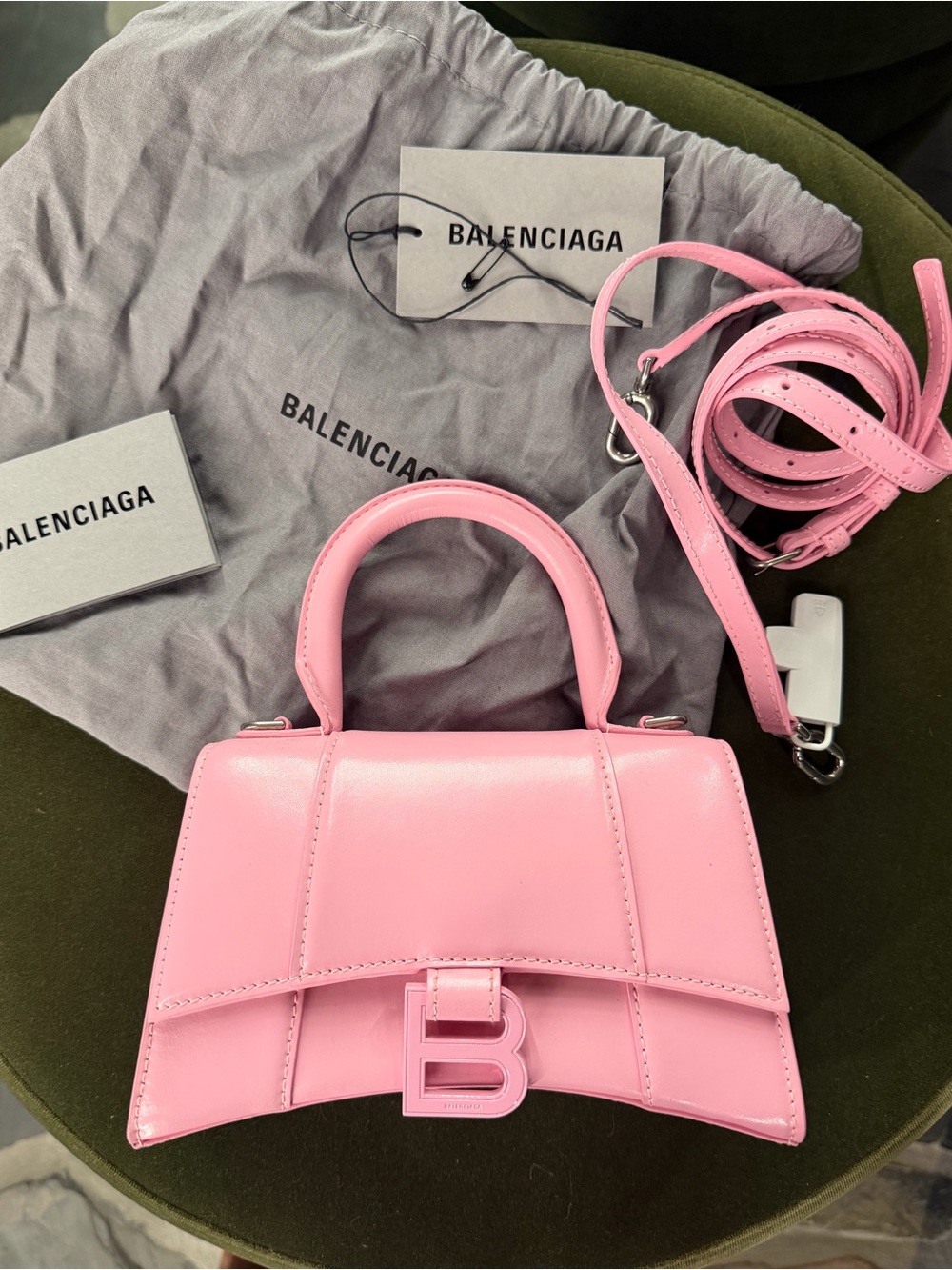 Balenciaga Pink Hourglass Mini Top Handle Bag with Strap